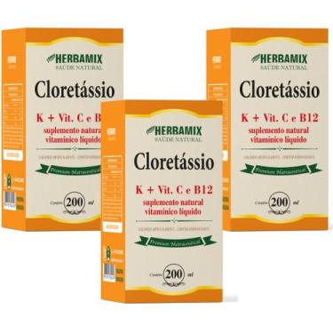 Imagem de Kit 3 Unidades Cloretássio Potássio Com Vitaminas B12 e C 200ML Force 