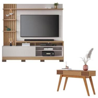 Imagem de Estante Home Theater Maceió com Pés Freijó Off White e Aparador Rivier