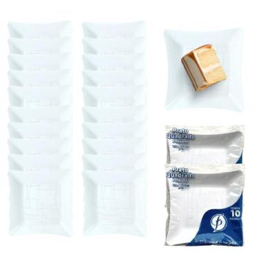 Imagem de 20 Pratos Quadrado Descartável Sobremesa Bolo Festas 16cm - Descarfest