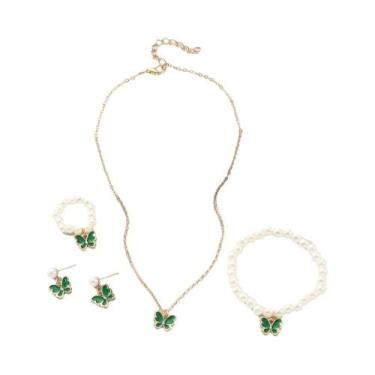 Imagem de Nova moda infantil simples bonito doce borboleta pérola colar pulseira