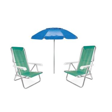 Imagem de Kit  1 Guarda Sol Azul 2m + 2 Cadeiras 2271 Verde Mor