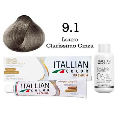 Imagem de Coloração 9.1 Louro Claríssimo Cinza Oxi 06 Volumes 90ml  Itallian Col