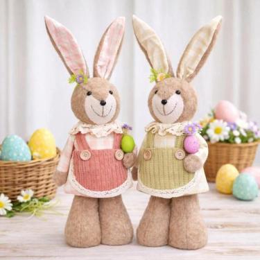 Imagem de Dupla Boneco Coelho Coelhinho Pelúcia Decoração Páscoa 50cm - Genérico