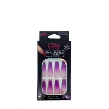 Imagem de Unha Postiça Glitter Com 12 Miss France