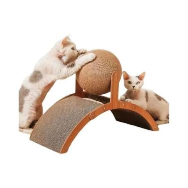 Imagem de Arranhador De Gato Em Madeira Maciça 2 Em 1 Com Bola De Sisal Resisten