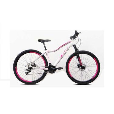 Imagem de Bicicleta Feminina Aro 29 Ksw Mwza Alumínio 27v K7 Freio a Disco Mecânico Garfo com Suspensão - Branco/Rosa