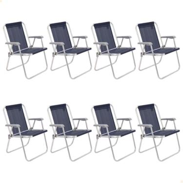 Imagem de Kit 8 Cadeiras De Praia Tramontina Samoa Alta Em Alumínio Azul 92900/006