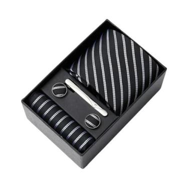 Imagem de Conjunto De Gravata, Abotoaduras E Lenço De Bolso Masculino Preto Arte