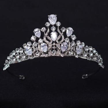 Imagem de Coroa Tiara Cabelo Noiva Prata Zirconia E Strass Princesa - DeCastro j