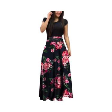 Imagem de Vestido Feminino Grande Com Estampa Floral, Manga Curta, Estilo Europe