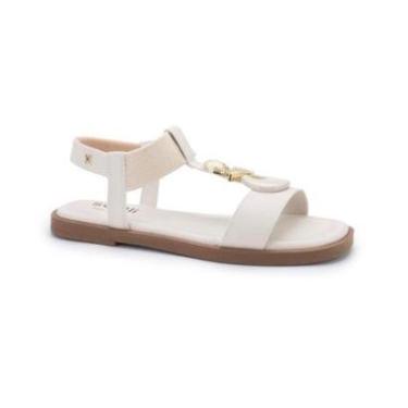 Imagem de Sandália Feminina OffWhite com Detalhe Dourado e Elástico no Tornozelo-Feminino