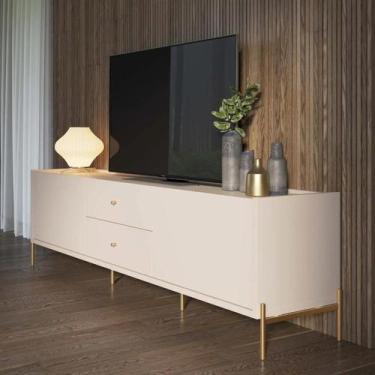 Imagem de Rack para TV até 75 Polegadas MDF 220cm 2 Portas 2 Gavetas Dourados Of