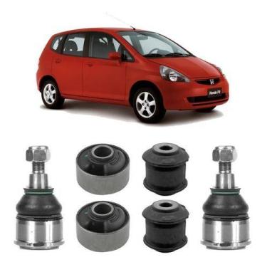 Imagem de 2 Pivô + 4 Bucha Balança Dianteira Honda Fit 2003 2004 2005 - QualyKit