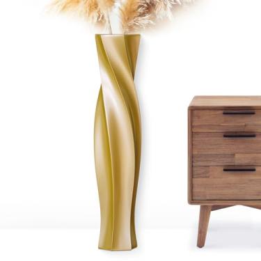 Imagem de Rocendlor Vasos altos – Vaso de chão de 59,9 cm de altura para decoração de casa, vasos de chão, vaso hexagonal preto, cabe em feno/grama pampa, sala de estar, escritório, decoração de casamento (ouro