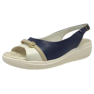 Imagem de Sandália Feminina Anabela Baixa Macia Metalizado Comfortflex-Feminino