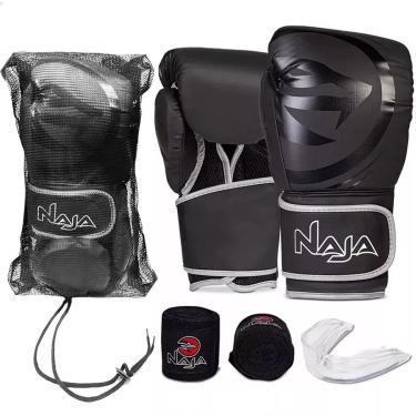 Imagem de Kit Luva Boxe Muay Thai Naja Black Line Bandagem Protetor Bucal Treino Sparring 10oz 12...