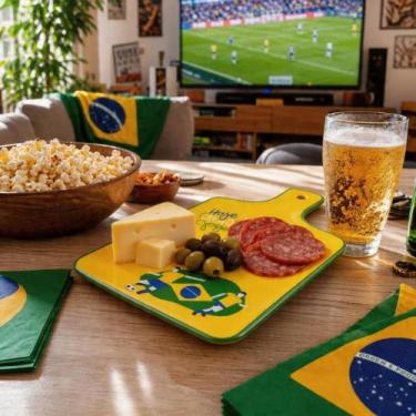Imagem de Tábua De Vidro Petisqueira Retangular Hoje Tem Jogo Com Alça Copa Do M