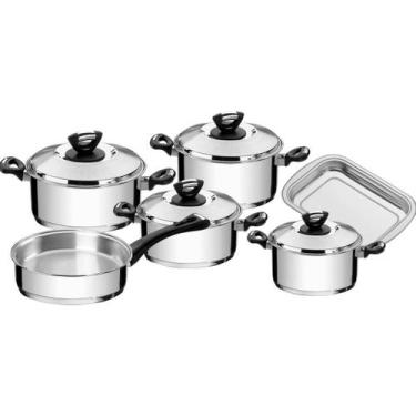 Imagem de Jogo de 6 Panelas Tramontina Solar Aço Inox Fundo Triplo Baquelite Cab