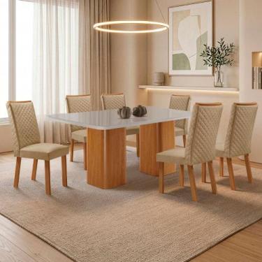 Imagem de Mesa de Jantar Eloise 180cm Tampo MDF Vidro Canto Copo com 6 Cadeiras 