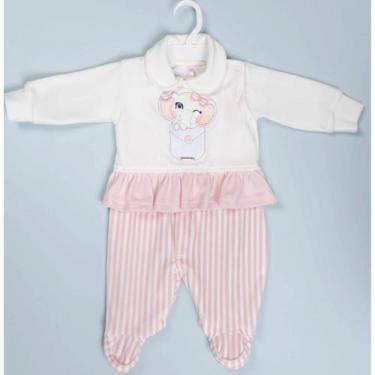Imagem de Macacão Longo Plush Luxo Bebê Menina Bordado Inverno 7514 - Lessa Kids