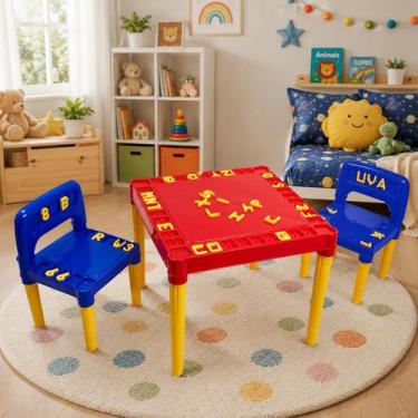 Imagem de Mesa Infantil Didática Tritec 3827 Plástico Resistente 2 Cadeiras Alfa