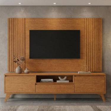 Imagem de Rack com Painel para TV até 65 Polegadas 237Cm X 201Cm Ripado 100% MDF Piazza Naturalle