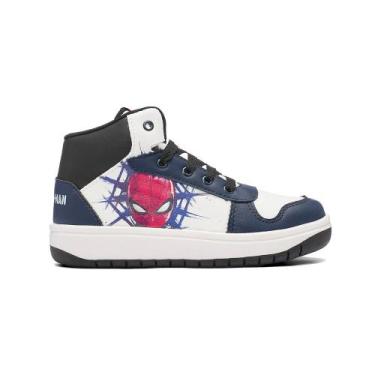 Imagem de Tênis Infantil Cano Alto Branco e Azul Homem Aranha Marvel, 28, Bco, M
