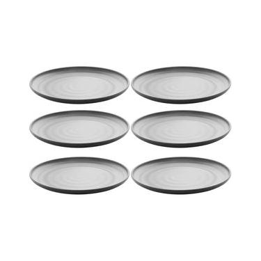 Imagem de Conjunto 6 Pratos 18cm Melamina Lyor Tóquio Oriental Japonesa com Relevo Preto Fosco Sobremesa