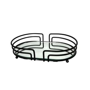 Imagem de Bandeja Espelhada Oval Decorativa 27x17cm Banheiro Aparador Preto Fosco Lavabo Genovia
