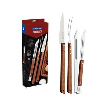 Imagem de Kit para Churrasco Tramontina em Aço Inox e Madeira Faca Pegador e Garfo Trinchante