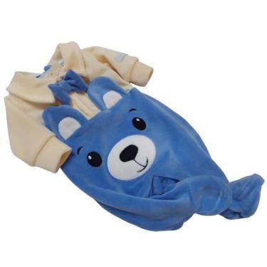 Imagem de Macacão Longo Plush Luxo Bebê Menino Bordado Lessa Kids 8827, Azul, G 