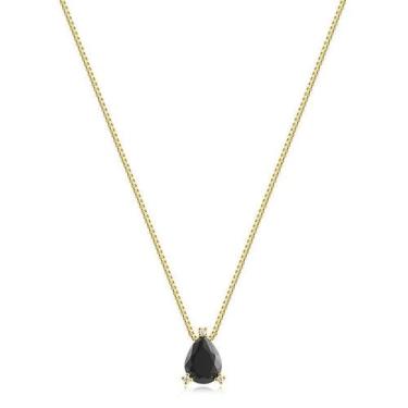 Imagem de Gargantilha Gota Zircônias Negras Cristal Folheada A Ouro - Radhau Joi