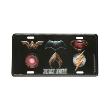 Imagem de Placa De Carro Em Alumínio Liga Da Justiça Super Logos Fundo Preto - U