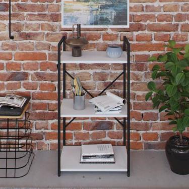 Imagem de Estante com 3 Prateleiras 84x45x33cm Yon Branco/Preto - Metalig
