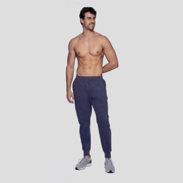 Imagem de Calça Masculina Treino Com Bolsos Zíper e Punho - MESCLA MARINHO GG - 