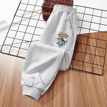 Imagem de Calças Esportivas Infantis Com Estampa De Tubarão Para Meninos, Calças