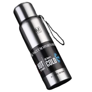 Imagem de Garrafa térmica de aço inoxidável de 1,5 litros, caneca de viagem de grande capacidade, garrafa a vácuo com corda e filtro para esportes, escritório, viagens, cor de aço