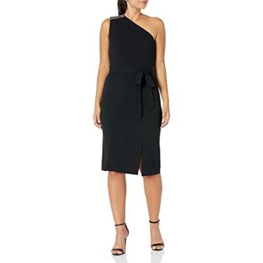 Imagem de Donna Morgan Vestido feminino com fenda colado ao corpo em crepe elástico de um ombro só, Preto, 42