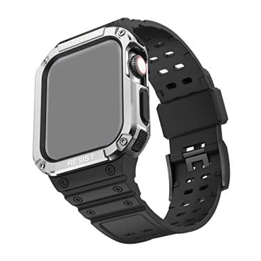 Imagem de Pulseira Capa Armadura Frame compatível com Apple Watch 45mm 44mm 42mm Series - Marca LTIMPORTS (Preto/Prata)