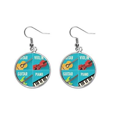 Imagem de Brinco feminino com padrão de combinação de violino de guitarra com pingente prateado