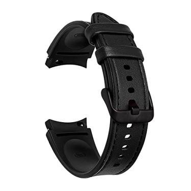 Imagem de PINHEN Pulseira para relógio Galaxy Watch 5/4 de 40 mm, 44 mm, compatível com Samsung Galaxy Watch 4 pulseiras clássicas 46 mm, 42 mm, híbrido de couro e silicone para relógio inteligente feminino e masculino (preto)