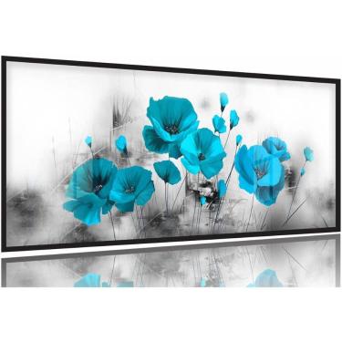 Imagem de Quadro Decorativo Flores Azul Céu 130x60 Moldura Preta 2x2
