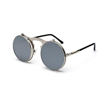 Imagem de Óculos de sol vintage flip retrô redondo metal óculos de sol para homens e mulheres designer, 5