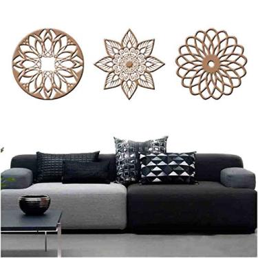 Imagem de Kit 3 Mandalas Decorativas 60x60cm Vazado - Mdf Cor:Natural