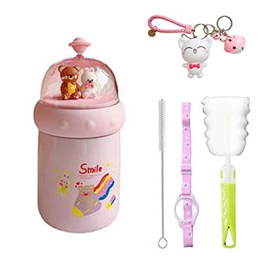 Imagem de Pink Bunny Garrafa de água infantil de aço inoxidável copo para beber menina piquenique presente de aniversário (urso rosa, 350 ml)
