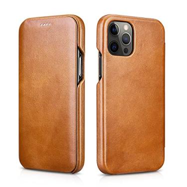 Imagem de Capa para iPhone 13 Mini/13/13 Pro/13 Pro Max, couro legítimo premium fólio flip livro suporte carteira à prova de choque capa com compartimento para cartão, laranja, 13 Pro Max 17 cm
