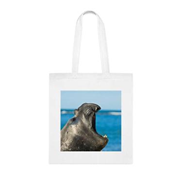 Imagem de Sacola com símbolo de elefante na costa da Patagônia, presente divertido, bolsa de ombro, bolsas reutilizáveis, ideia de presente de cesta de Natal de aniversário, Branco