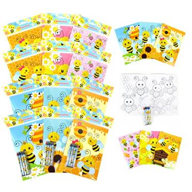 Imagem de Conjunto de livro de colorir e giz de cera de abelhas da Bumble Bees para lembrancinhas de festa infantis, com 12 livros de colorir e 48 giz de cera para lembrancinhas de aniversário para crianças, presentes de festa de abelhas, prêmios de carnaval, presente de sala de aula