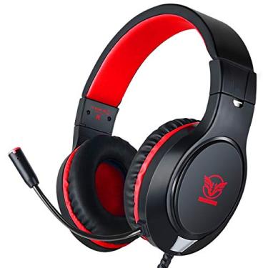 Imagem de Fone de ouvido para jogos para Xbox One, PS4, Nintendo Switch Bass Surround e cancelamento de ruído com microfone flexível, 3,5 mm com fio ajustável sobre os fones de ouvido para laptop PC iPad Smartphones (vermelho-preto)