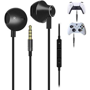 Imagem de Fones de ouvido S&H 3,5 mm para jogos para PS4, PS5, Xbox One, celulares, PC, laptop, fones de ouvido com fio estéreo baixo intra-auricular HiFi estéreo fones de ouvido com microfone e controle de volume (preto)